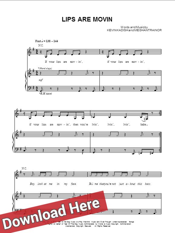 Meghan Trainor, Lips Are Movin, Sheet Music, piano notes, score, chords, download, noten, partition