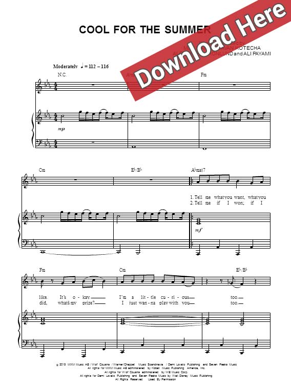 demi lovato, cool for the summer, sheet music, piano notes, score, chords, download