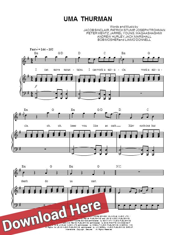 fall out boy, uma thurman, sheet music, piano notes, score, chords, keyboard, how to play, learn