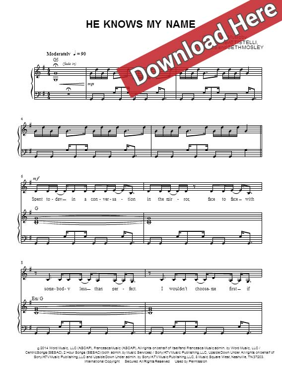francesca battistelli, he knows my name, sheet music, piano notes, score, chords, download, guitar, tabs