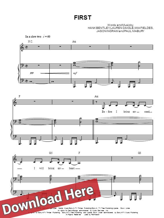 lauren daigle, first, sheet music, piano notes, score, chords, download