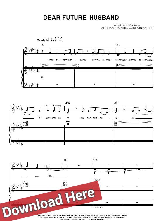 meghan trainor, dear future husband, sheet music, piano notes, score, chords, download, guitar, tabs