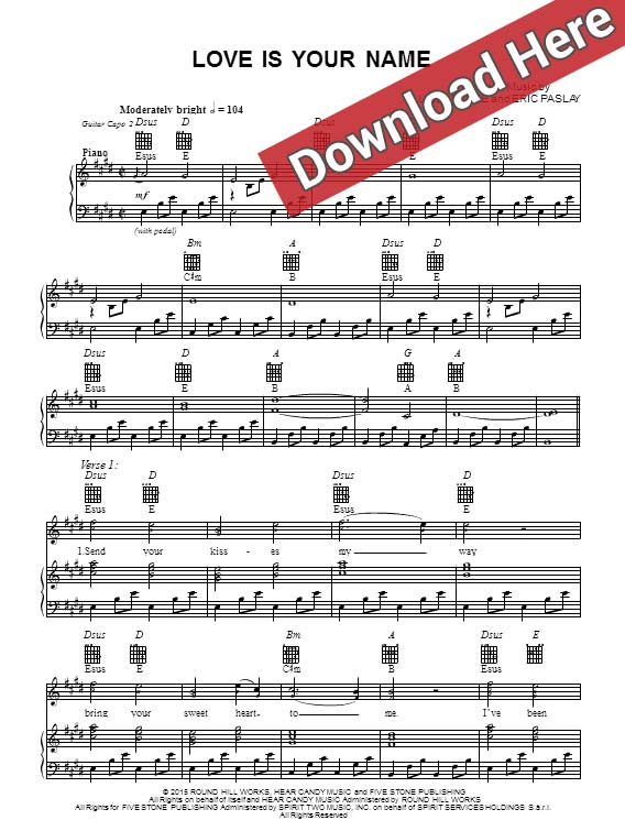steven tyler, love is your name, sheet music, piano notes, score, chords, download, video, guitar, tabs