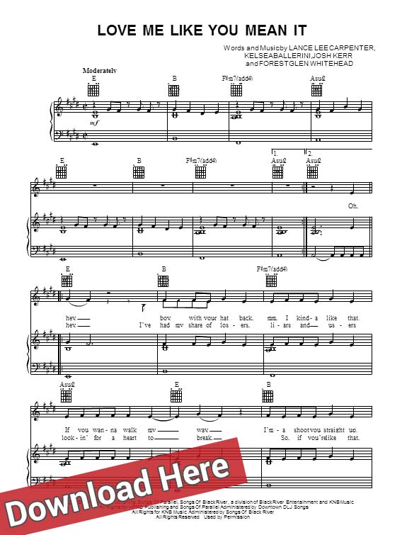 Kelsea Ballerini, Love Me Like You Mean It, sheet music, piano notes, score, chords, free, download, how to play