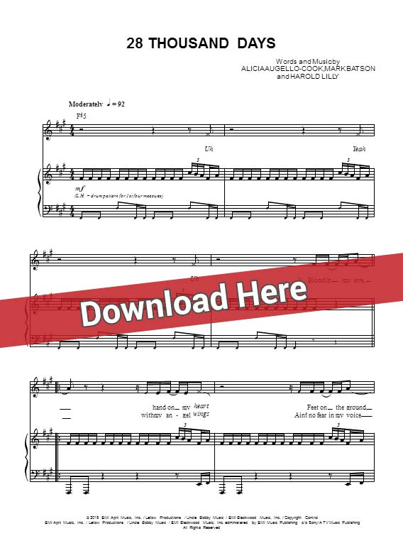 alica keys, 28 thousand days, sheet music, piano notes, score, chords, guitar, tabs, keyboard, instrument, download