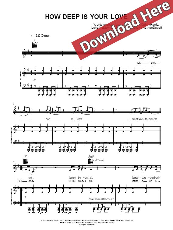 calvin harris, how deep is your love, sheet music, piano notes, score, chords, download, free