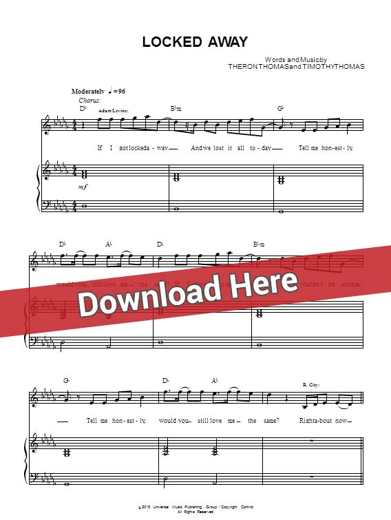 adam levine, locked away, sheet music, piano notes, score, chords, download, keyboard