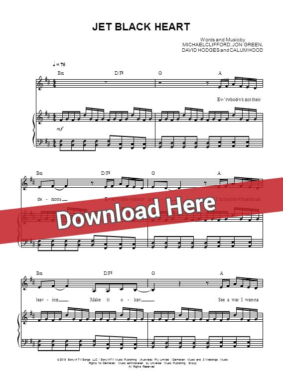 5 seconds of summer, 5 sos, jet black heart, sheet music, piano notes, score, chords, download, guitar, tabs, keyboard, noten, klavier, partition