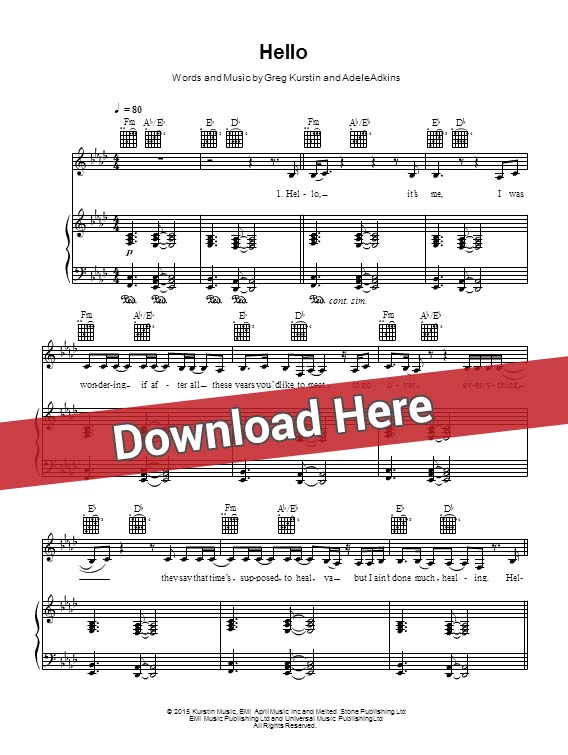 adele, hello, sheet music, piano notes, score, chords, download, guitar, tabs, klavier, noten, partition, keyboard, instrument, saxophone, violin, vocals