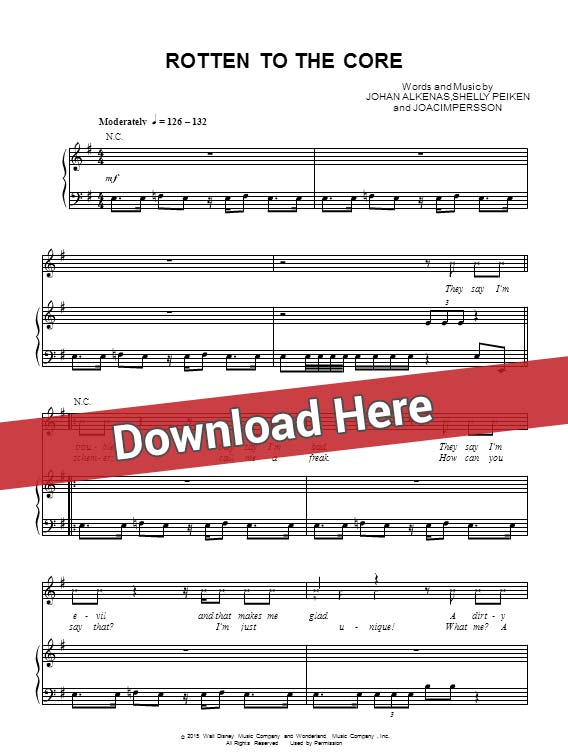 descendants 2015, rotten to the core, sheet music, piano notes, score, chords, tabs, guitar, how to play, learn. tutorial, lesson, keyboard, instrument