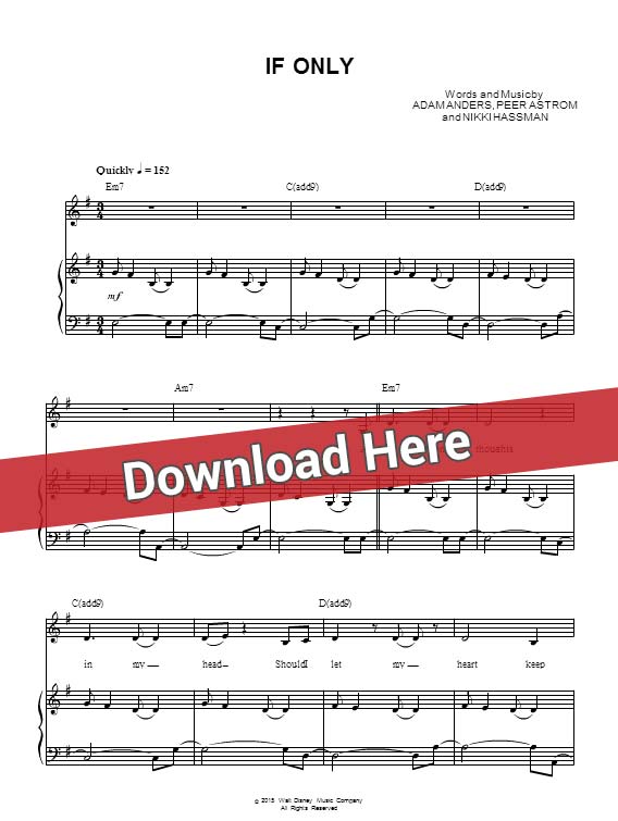 descendants, dove cameron, if only, 2015, sheet music, piano notes, score, chords, download, how to play