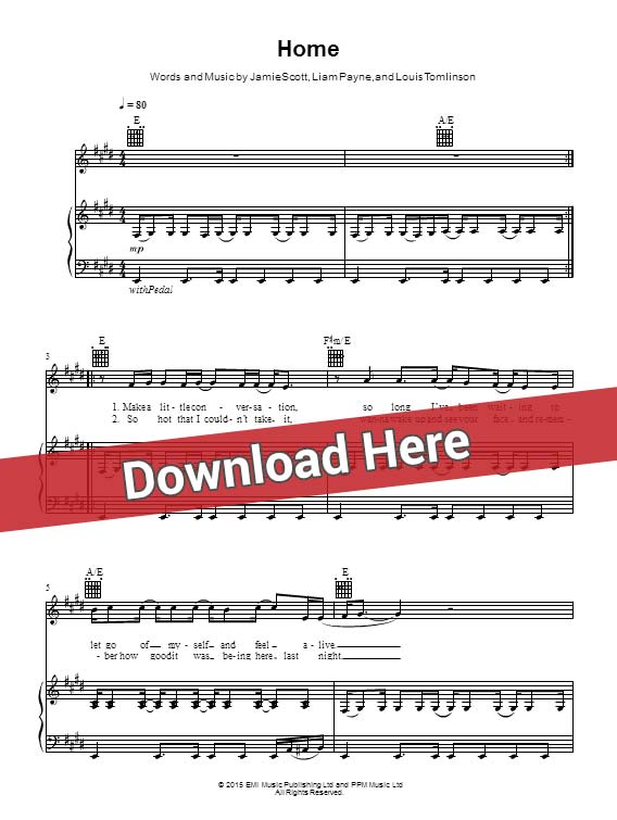 one direction, home, sheet music, piano notes, score, chords, download, guitar, tabs, klavier, noten, partition, instrument, keyboard