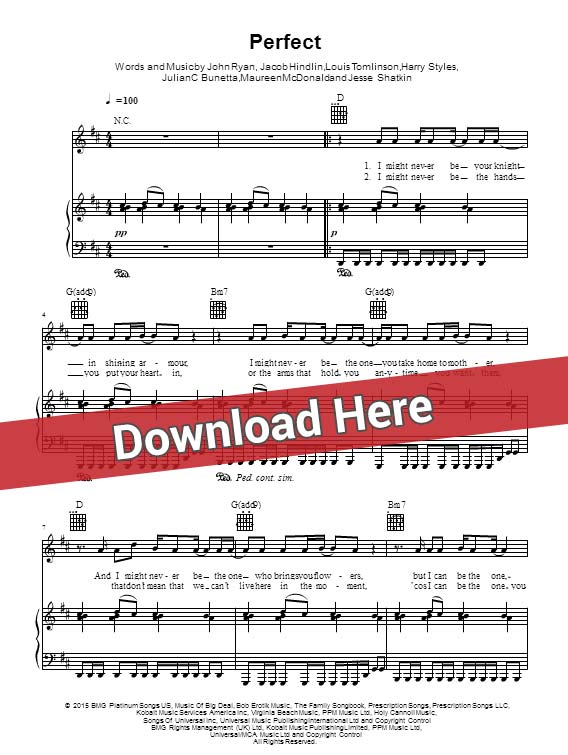 One Direction Perfect Sheet Music Piano Notes