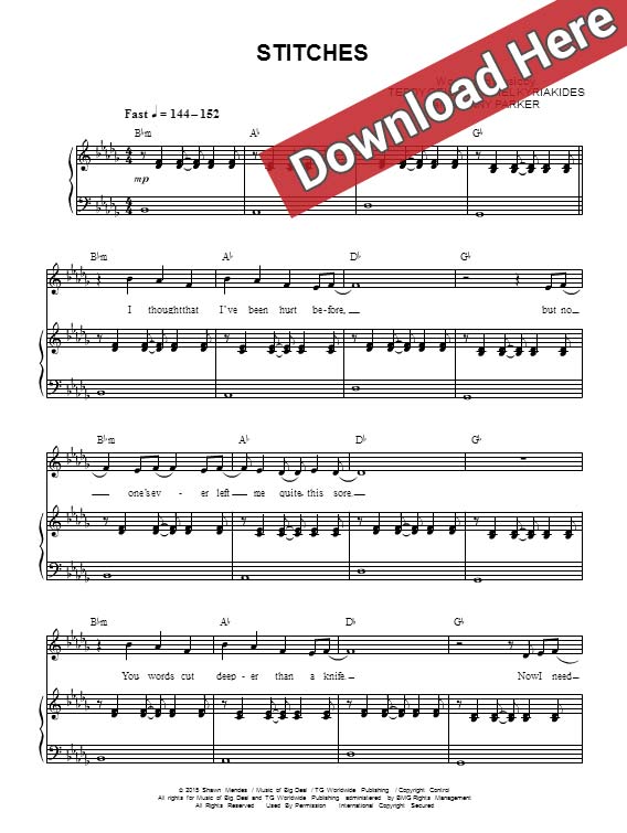 shawn mendes, stiches, sheet music, piano notes, score, chords, noten, partition, download