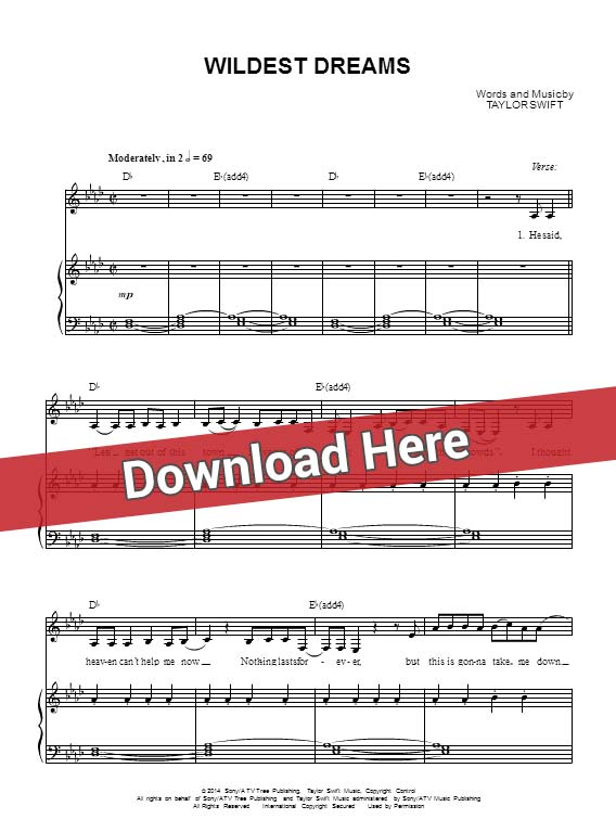 taylor swift, wildest dreams, sheet music, piano notes, score, chords, download klavier noten, partition, keyboard, guitar, tabs, bass, how to play, learn