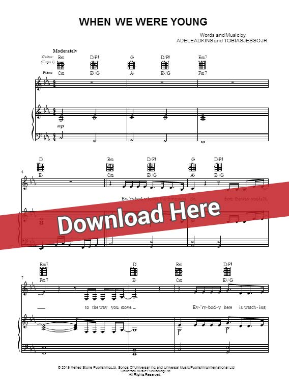 adele, when we were young, sheet music, piano notes, score, chords, download, keyboard, guitar, tabs, bass, klavier, noten, partiioin