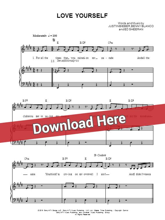 justin bieber, love yourself, sheet music, piano notes, score, chords, keyboard, guitar, tabs, klavier, bass, noten, how to play, learn