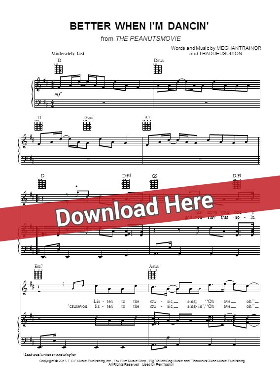meghan trainor, better when i'm dancing, sheet music, piano notes, score, chords, keyboard, guitar, tabs, klavier, noten, partition, instrument, how to play, learn, for