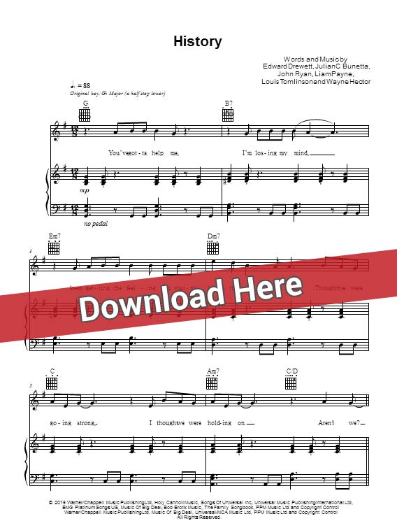 one direction, history, sheet music, piano notes, score, chords, download, keyboard, guitar, tabs, klavier, noten, partition