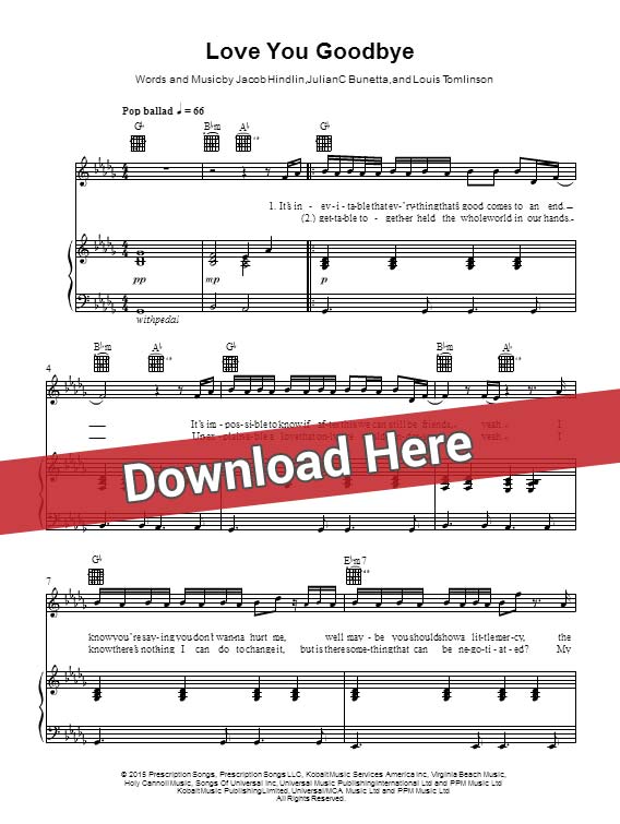 one direction, love you goodbye, sheet music, piano notes, score, chords, download, guitar, tabs. bass. klavier, noten, partition, how to, learn