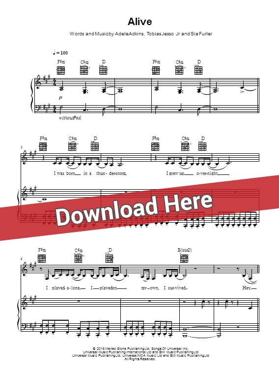 sia, alive, sheet music, piano notes, score, chords, download, keyboard, guitar, tabs, klavier, noten, partition, how to, learn, for, tabs
