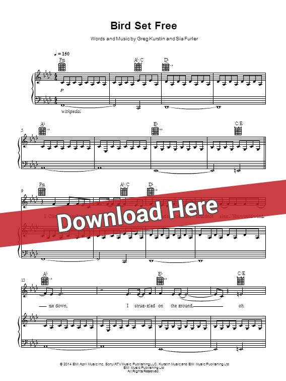 sia, bird set free, sheet music, piano notes, score, chords, keyboard, guitar, tabs, download, klavier noten