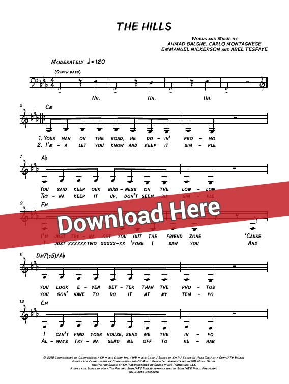 the weeknd, hills, sheet music, piano notes, score, chords, download, keyboard, guitar, tabs, klavier, noten, partition, bass, how to play, learn