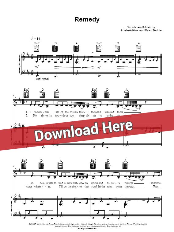 adele, remedy, sheet music, piano notes, score, chords, download, keyboard, guitar, tabs, bass, klavier noten, partition, saxophone, violin, flute