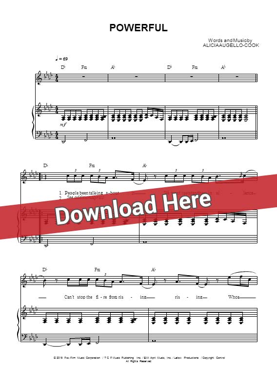 alicia keys, powerful, sheet music, piano notes, score, chords, download, keyboard, voice, vocals, sing, partition, how to play, learn