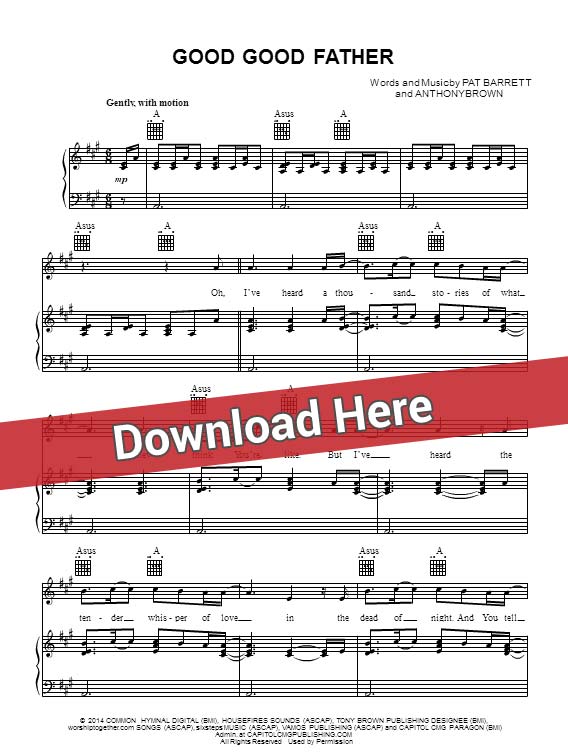 chris tomlin, good good father, sheet music, piano notes, score, chords, download, keyboard, guitar, tabs, bass, partition, klavier noten, how to play