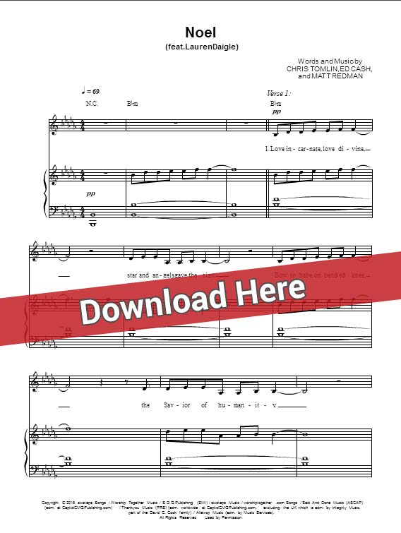 chris tomlin, lauren daigle, noel, sheet music, piano notes, score, chords, download, klavier noten, partition, how to play, learn, keyboard, guitar, tabs, bass