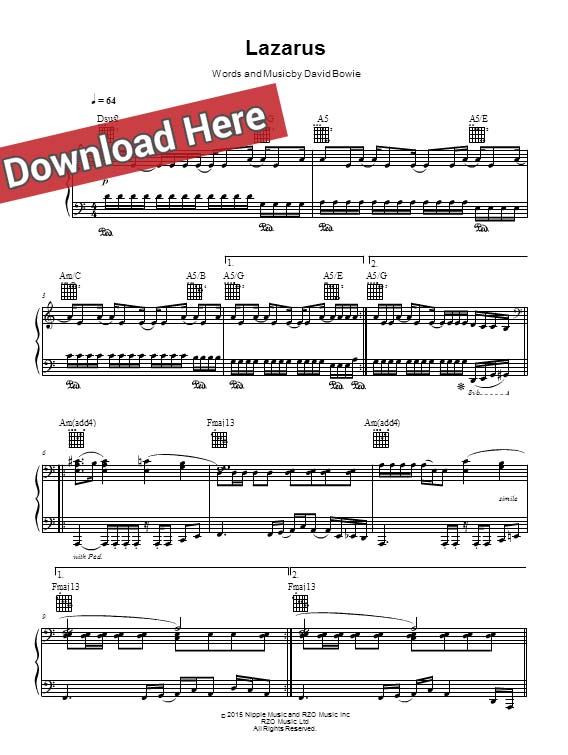 david bowie, lazarus, sheet music, piano notes, chords, score, download, free, how to play, learn, tutorial, lesson, keyboard, guitar, vocals, bass, klavier noten, partition, akord