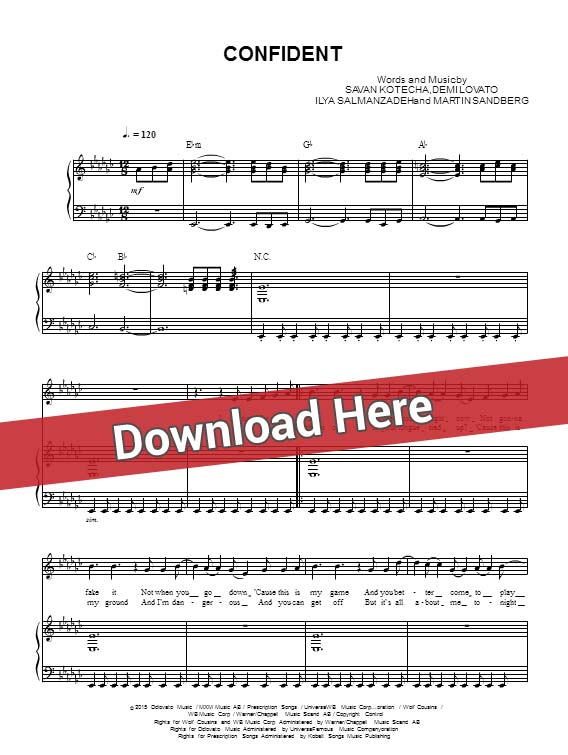 demi lovato, confident, sheet music, piano notes, score, chords, download, keyboard, guitar, tabs, bass, klavier noten, partition, how to play, learn
