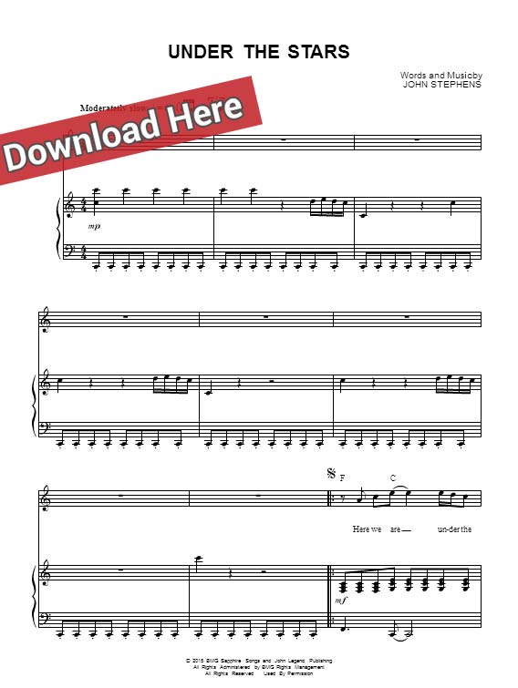 john legend, under the stars, sheet music, piano notes, score, chords, download, keyboard, guitar, klavier noten, partition, lesson, tutorial, how to play, learn