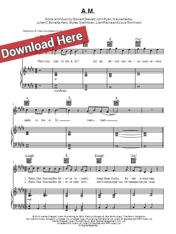 one direction, a.m., sheet music, piano notes, score, chords, download, keyboard, guitar, bass, tabs, klavier noten, partition, how to play, learn, lesson, tutorial