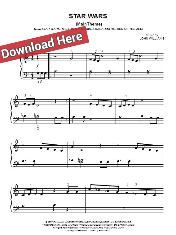 star wars, main theme, sheet music, piano notes, score, chords, tutorial, lesson, keyboard, guitar, tabs, klavier noten, partition