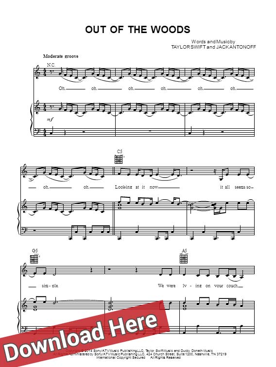 taylor swift, out of the woods, sheet music, chords, piano notes, score, download, keyboard, guitar, tabs, klavier noten, lesson, tutorial