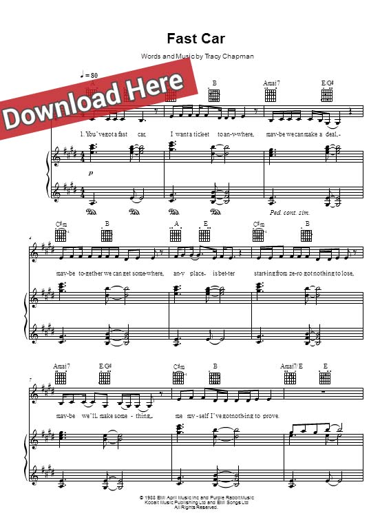 jasmine thompson, fast car, sheet music. chords, piano notes, download, free, score, keyboard, guitar, tabs, bass, how to play, learn, tutorial, lesson