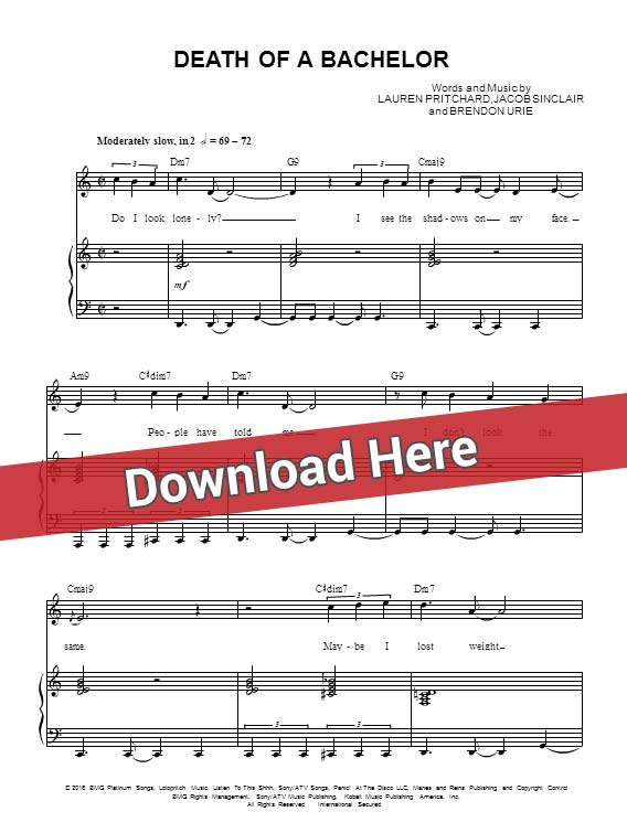 panic! at the disco, death of  bachelor, sheet music, chords, piano notes, score, download, free, tutorial, lesson, keyboard, guitar, bass, klavier noten, partition