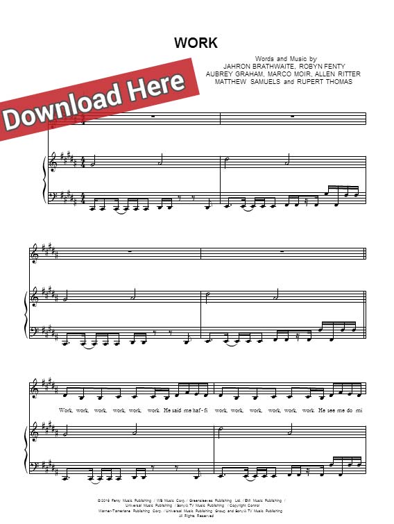 rihanna, drake, work, sheet music, piano notes, score, chords, download, keyboard, guitar, bass, tabs, klavier noten, lesson, tutorial, guide, how to play