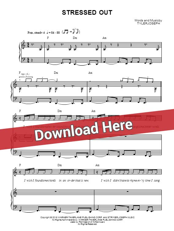 twenty one pilots, stressed out, sheet music, chords, piano notes, score, download, free, klavier noten, partition, how to play, keyboard, guitar