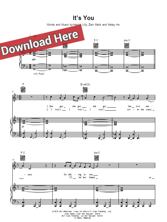 zayn malik, it's you, sheet music, piano notes, score, chords, download, keyboard, guitar, bass, tabs, klavier noten, lesson, tutorial, guide, how to play