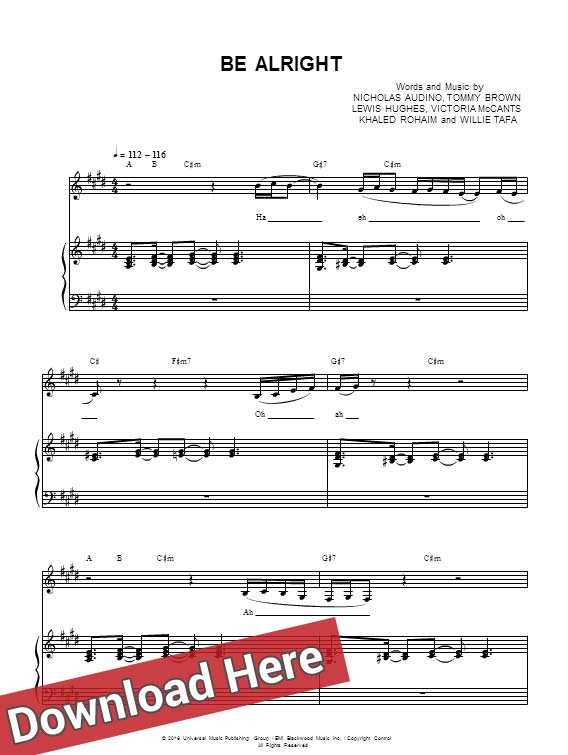 ariana grande, be alright, sheet music, chords, piano notes, score, free, download, print, how to play, learn, klavier noten, keyboard, guitar, tabs, cleff, cello, violin, flute