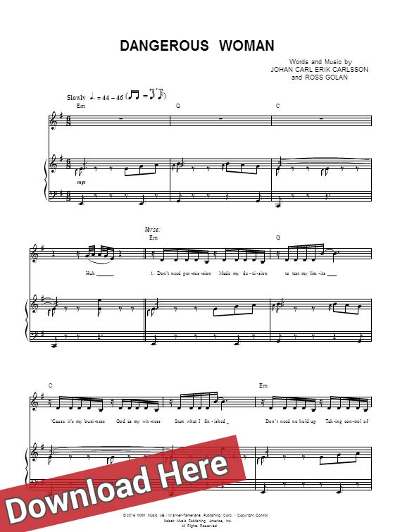 ariana grande, dangerous woman, sheet music, chords, piano notes, score, chords, download, compose, artist, learn to play, how to, klavier noten