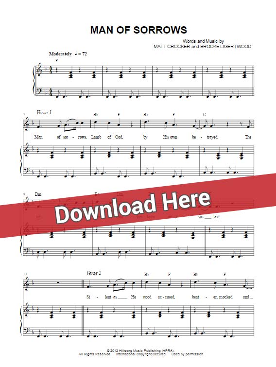 Hillsong Man Of Sorrows Sheet Music Piano Notes Chords