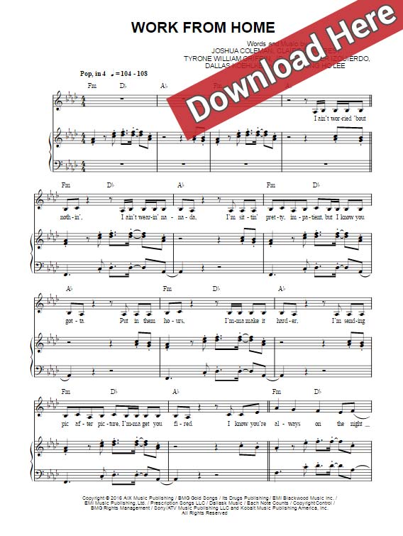 fifth harmony, work from home, sheet music, chords, score, klavier noten, partition, how to play, tutorial, lesson, cover