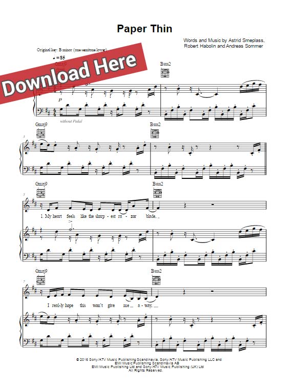 astrid s, paper thin, sheet music, chords, score, piano notes, keyboard, guitar, tabs, cleff, bass, how to play, klavier noten, partition