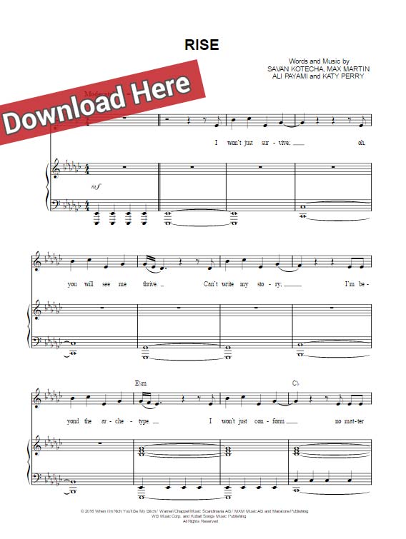 katy perry, rise, sheet music, chords, piano notes, score, olympic anthem, klavier noten, partition