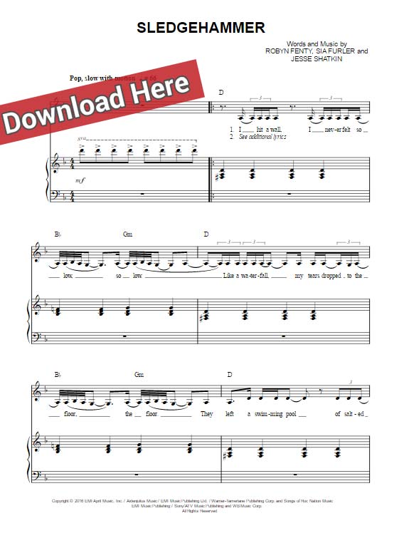 rihanna, sledgehammer, sheet music, piano notes, chords, score, download, print, how to play, tutorial, lesson, keyboard, guitar, tabs