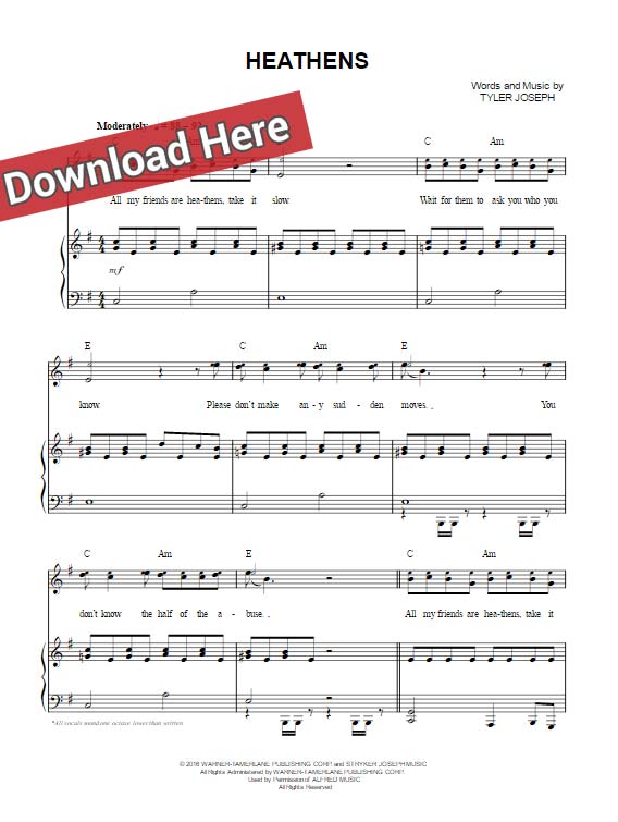 Twenty One Pilots Heathens Sheet Music Piano Notes Chords